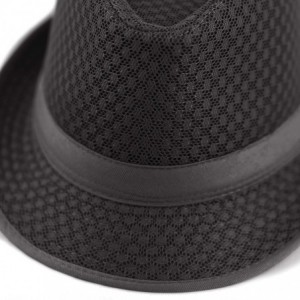 Fedoras Black Horn Light Weight Classic Soft Cool Mesh Fedora hat - Black - CK12DA4YI97 $25.91