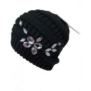 Skullies & Beanies Trendy Warm Chunky Soft Stretch Cable Knit Beanie with Stones - Black - CB18MC8ZOZ7 $30.48