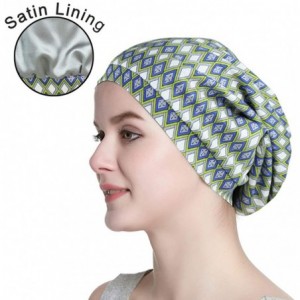 Skullies & Beanies Satin Lined Sleep Cap Slouchy Slap Hat — Soft Elastic Band- Stay All Night - White Green Lattice - C618MCE...