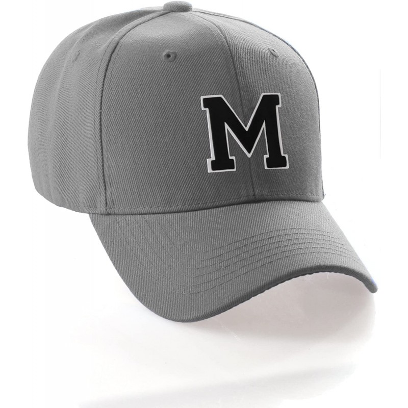 Baseball Caps Classic Baseball Hat Custom A to Z Initial Team Letter- Charcoal Cap White Black - Letter M - CO18IDT3OWY $22.72