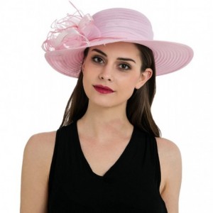 Sun Hats Women's Organza Church Kentucky Derby Hat Floral Ribbon Fascinator Bridal Tea Party Wedding Hat - Pink - CQ18ZA0MDLR...