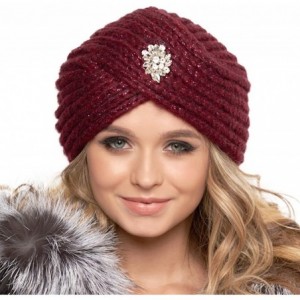 Skullies & Beanies Jewled Fashion Knit Turban Beanie - Boho Glitter Sparkly Muslim Hats for Women - Twisted Wool Cap - Bordo ...