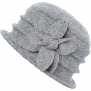 Bucket Hats Womens Winter Warm Wool Cloche Bucket Hat Slouch Wrinkled Beanie Cap with Flower - Flower-grey - C31832YDAHA $26.86