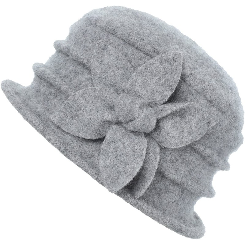 Bucket Hats Womens Winter Warm Wool Cloche Bucket Hat Slouch Wrinkled Beanie Cap with Flower - Flower-grey - C31832YDAHA $27.16