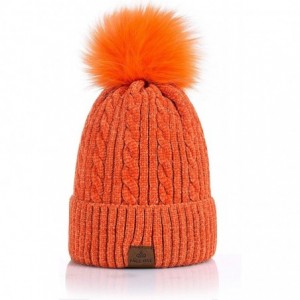 Skullies & Beanies Women Winter Pom Pom Beanie Hats Warm Fleece Lined-Chunky Trendy Cute Chenille Knit Twist Cap - 3-coral Co...