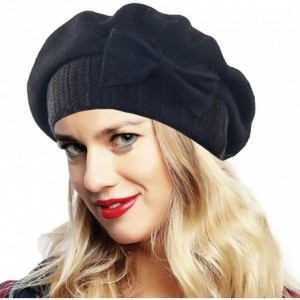 Berets Womens Beret 100% Wool French Beret Beanie Winter Hats Hy022 - Black - CI18HLATUMX $37.44