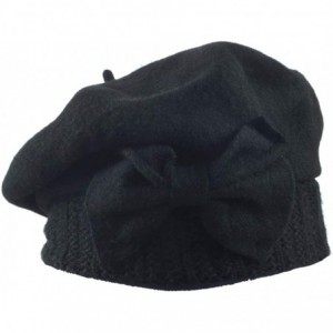 Berets Womens Beret 100% Wool French Beret Beanie Winter Hats Hy022 - Black - CI18HLATUMX $34.25
