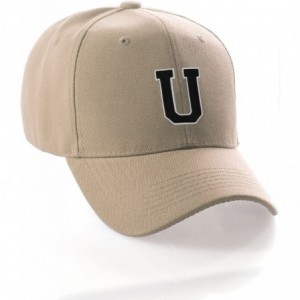Baseball Caps Customized Initial U Letter Structured Baseball Hat Cap Curved Visor - Khaki Hat White Black Letter - CN18I4DSI...
