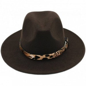 Fedoras Women's Wool Blend Panama Hats Wide Brim Fedora Trilby Caps Leopard Leather Band - Coffee - C31867C68MU $27.63