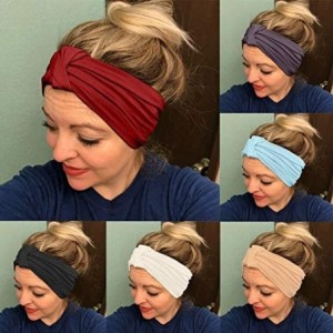 Headbands Women Stretch Headbands Solid Wide Hair Wrap Accessories Knot Headband - Black - CQ18NDE85AL $20.05