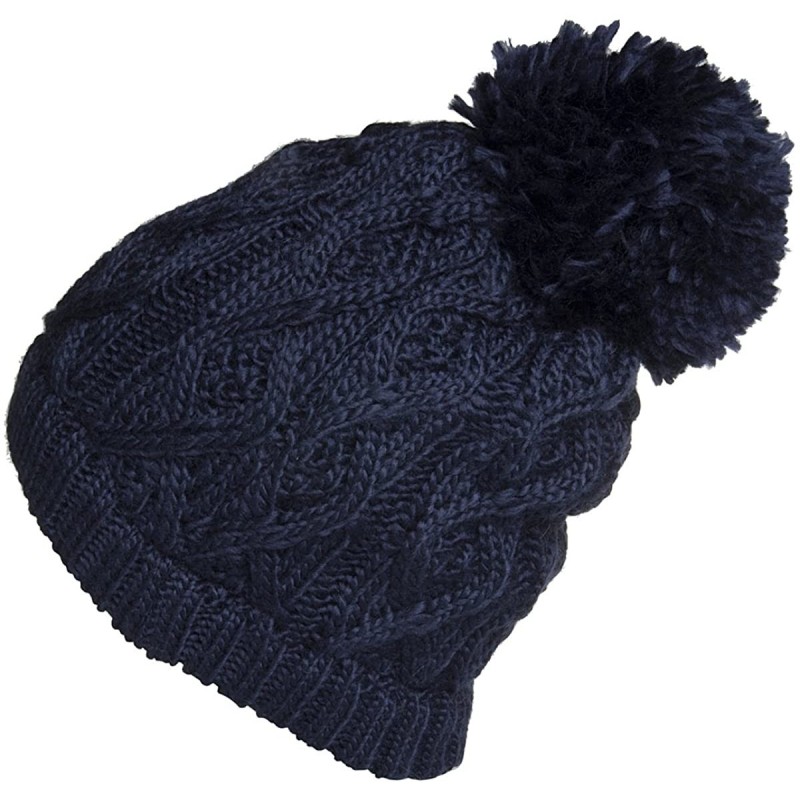Skullies & Beanies Women's Insulated Thermal Slouchy Beanie Hats with Pom Pom Cable Knit - Navy - CF12N33L6IG $19.12