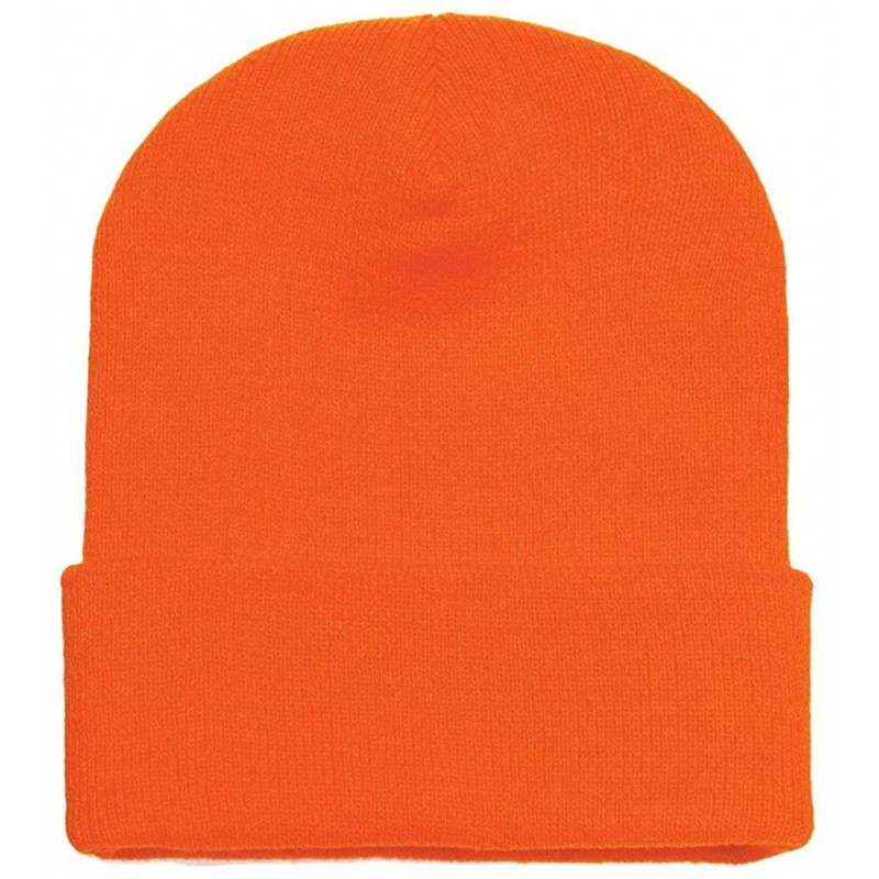 Skullies & Beanies High Visibility Neon Colored Cuffed Long Beanie Winter Hat - Neon Orange - C612N6FLKML $22.14