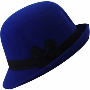 Fedoras Women's Candy Color Wool Rool Up Bowler Derby Cap Cat Ear Hat - Black Bow Blue - C011PL6Z2IF $21.11