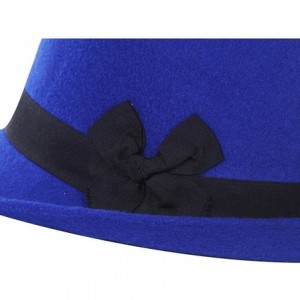 Fedoras Women's Candy Color Wool Rool Up Bowler Derby Cap Cat Ear Hat - Black Bow Blue - C011PL6Z2IF $18.37