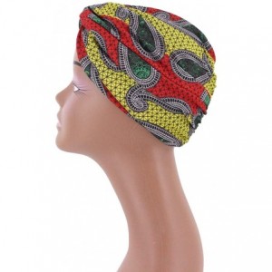 Skullies & Beanies Women Pleated Twist Turban African Printing India Chemo Cap Hairwrap Headwear - Amoera Yellow - CC1983SMOG...