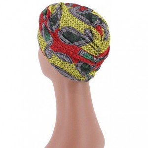 Skullies & Beanies Women Pleated Twist Turban African Printing India Chemo Cap Hairwrap Headwear - Amoera Yellow - CC1983SMOG...