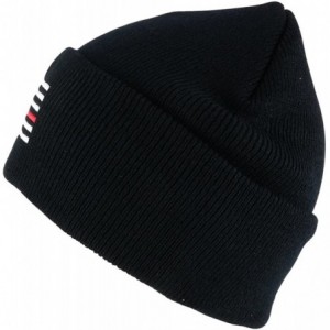 Skullies & Beanies Thin RED Line American Flag Embroidered Cuff Beanie Hat - Black - CC17YEMHNK3 $28.56