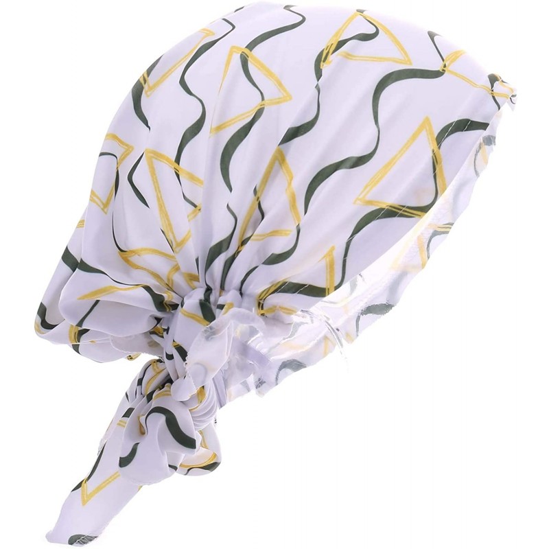 Skullies & Beanies Women Chemo Headscarf Pre Tied Hair Cover for Cancer - White Geometrical Line - CN198KNQUM7 $21.35