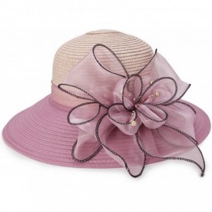 Sun Hats Women Large Brim Bucket Summer Straw Sun Hat Boonie Cap W/Flower Band - Pink - CL18DYTXQSO $23.90