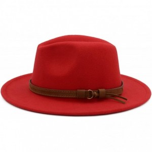 Fedoras Classic Wide Brim Women Men Fedora Hat with Belt Buckle Felt Panama Hat - Red - C718ZCIYTDM $27.43