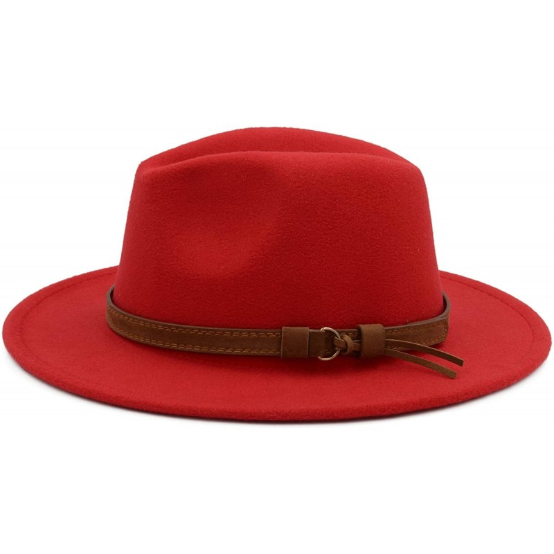 Classic Wide Brim Women Men Fedora Hat with Belt Buckle Felt Panama Hat ...