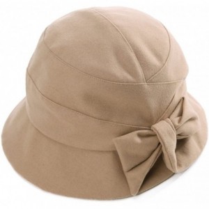 Bucket Hats Ladies Wool Cloche Hats Winter Bucket Hat 1920s Vintage Derby Hat Foldable - 89084_camel - CF187CDU2NY $42.31