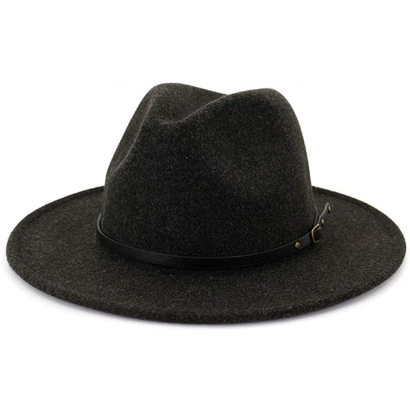 Fedoras Womens Classic Wool Fedora with Belt Buckle Wide Brim Panama Hat - B-black - CG18YML67S7 $29.29