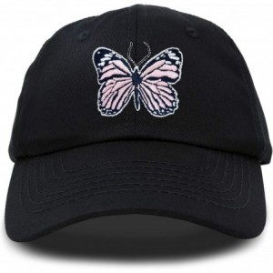 Baseball Caps Pink Butterfly Hat Cute Womens Gift Embroidered Girls Cap - Black - C618SCA76DD $27.32