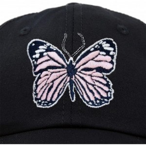 Baseball Caps Pink Butterfly Hat Cute Womens Gift Embroidered Girls Cap - Black - C618SCA76DD $24.11