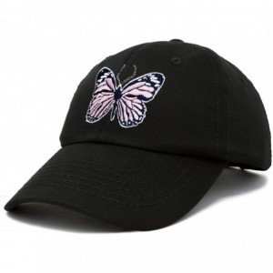 Baseball Caps Pink Butterfly Hat Cute Womens Gift Embroidered Girls Cap - Black - C618SCA76DD $24.11