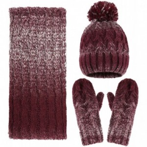 Skullies & Beanies Women's Winter 3 Piece Cable Knit Beanie Hat Gloves & Scarf Set - Shade Burgundy - C4186HEUIQ7 $57.90