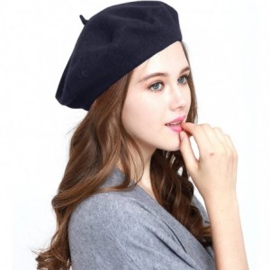 Berets Winter 100% Wool Warm French Art Basque Beret Tam Beanie Hat Cap - Navy - CP12N1ZJWHI $20.58