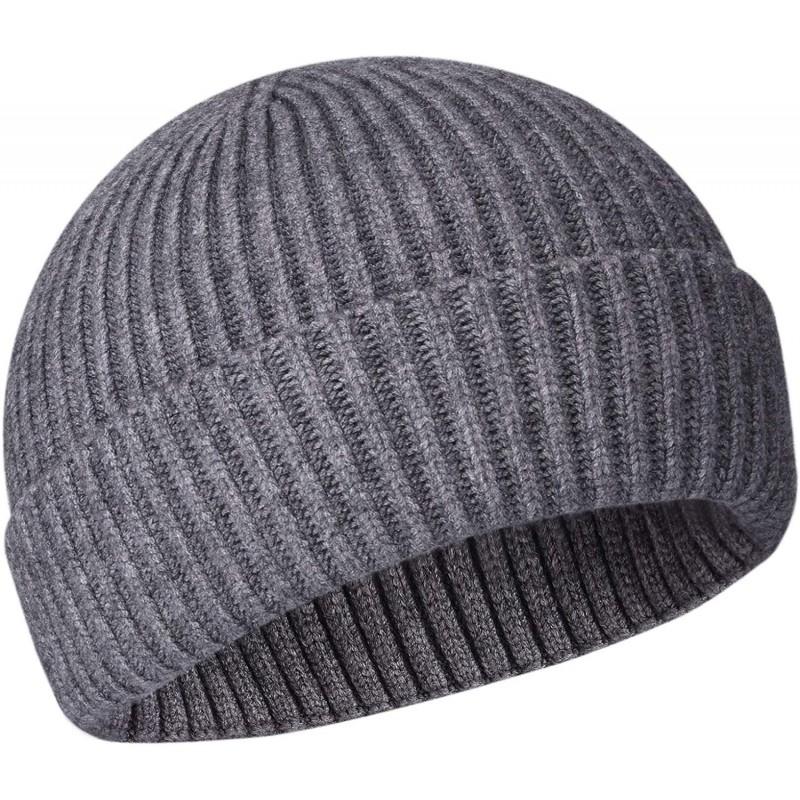 Skullies & Beanies 50% Wool Short Knit Fisherman Beanie for Men Women Winter Cuffed Hats - 1grey - CS18AACMNY6 $20.10