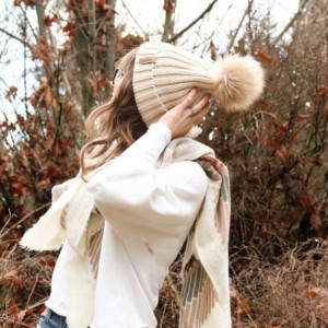 Skullies & Beanies Womens Winter Knitted Beanie Hat with Faux Fur Pom Warm Knit Skull Cap Beanie for Women - 03-beige - CF18U...