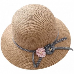 Sun Hats Girls Flower Straw Hat Large Brim Beachwear Sunhat Floral Tea Party Cap - Khaki D - C1193LLCX8Z $27.49