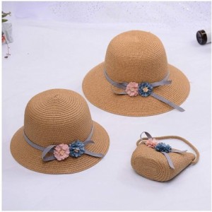 Sun Hats Girls Flower Straw Hat Large Brim Beachwear Sunhat Floral Tea Party Cap - Khaki D - C1193LLCX8Z $25.12