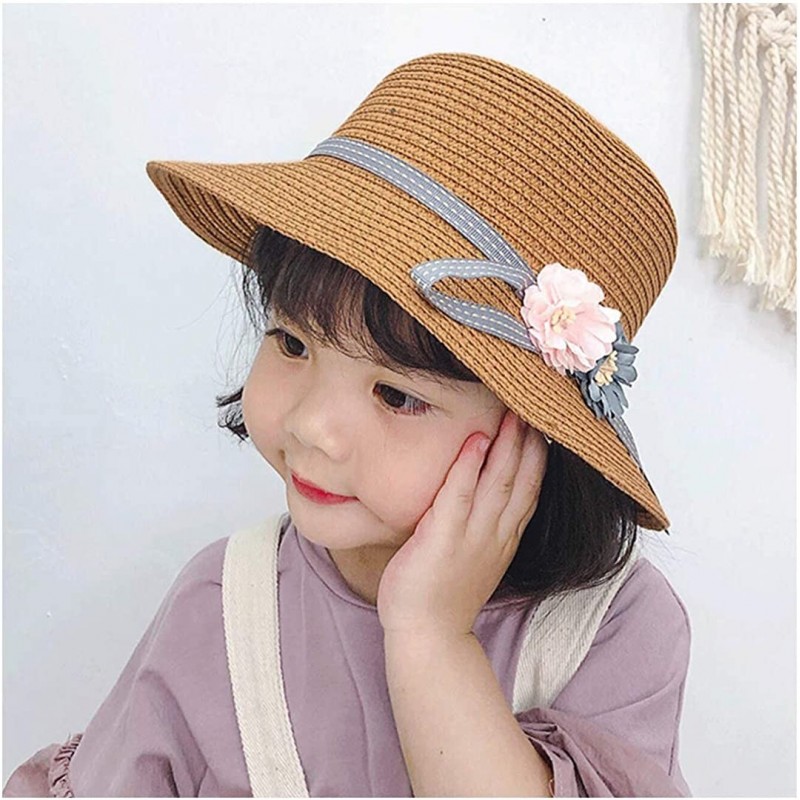 Girls Flower Straw Hat Large Brim Beachwear Sunhat Floral Tea Party Cap ...