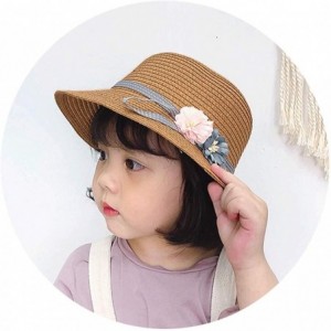Sun Hats Girls Flower Straw Hat Large Brim Beachwear Sunhat Floral Tea Party Cap - Khaki D - C1193LLCX8Z $25.12