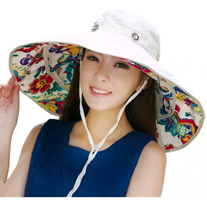 Bucket Hats Packable Extra Large Brim Floppy Sun Hat Reversible UPF 50+ Beach Sun Bucket Hat - Beige - C017YYY8UMN $39.76