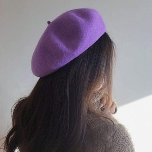 Berets Wool Beret Hat-Solid Color French Style Winter Warm Cap for Women and Girls- Lady Casual Use - Light Purple - CI1930MO...