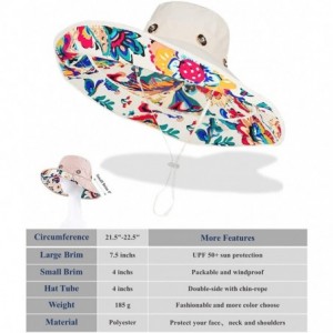 Bucket Hats Packable Extra Large Brim Floppy Sun Hat Reversible UPF 50+ Beach Sun Bucket Hat - Beige - C017YYY8UMN $39.76