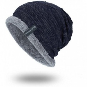 Baseball Caps Unisex Winter Warm Thick Knit Beanie Cap Casual Hedging Head Hat - Navy - CV188HS0ZSW $23.11