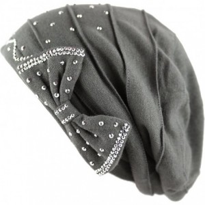 Skullies & Beanies Women's Handmade Warm Baggy Fleece Lined Slouch Beanie Hat - 2. Ribbon2 - Grey - C218ZN4EEMT $29.65