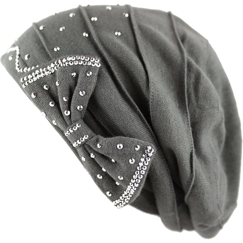 Skullies & Beanies Women's Handmade Warm Baggy Fleece Lined Slouch Beanie Hat - 2. Ribbon2 - Grey - C218ZN4EEMT $25.60
