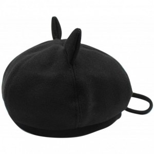 Berets Cute Cat Ear French Beret Pu Leather Casual Classic Solid Color Winter Warm Cap Beanie for Boys Girls - Black - CX18YR...