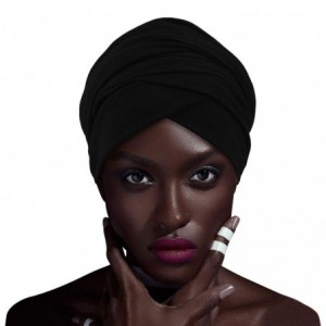 Headbands African Head Wraps Turban For Women Women' Soft Stretch Headband Long Head Wrap Scarf (2Black+Black and white) - CN...