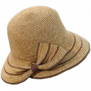 Sun Hats Women Elegant Bowknot Floppy Beach Straw Hats Wide Brim Packable Sun Cap - Brown - C018EZNLZWG $28.16