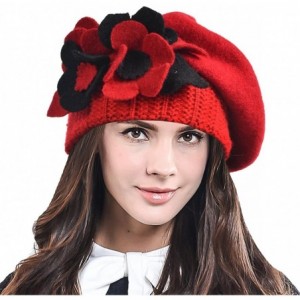 Berets Lady French Beret 100% Wool Beret Chic Beanie Winter Hat HY023 - Red - CN12NSWL1JC $30.19
