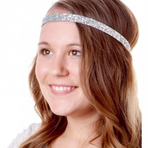 Headbands 2pk Women's Adjustable Non Slip Skinny Bling Glitter Headband Silver Duo Pack - Silver - C911RV4TA7X $23.51