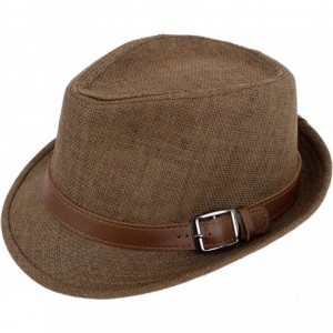 Fedoras Panama Style Trilby Fedora Straw Sun Hat with Leather Belt - Dark Brown - CH11W2A20FP $31.57